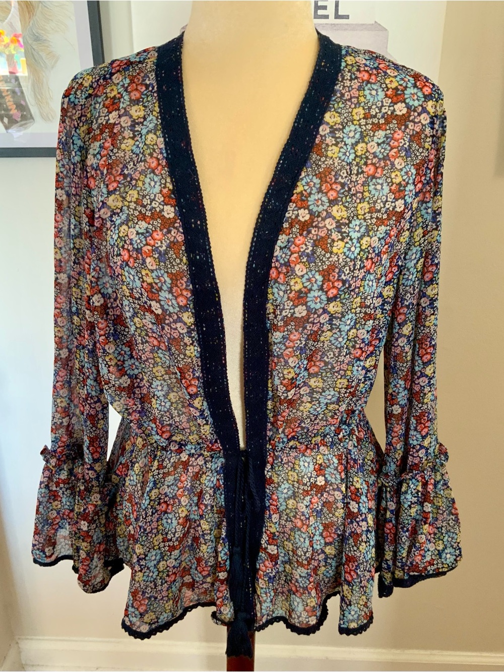 COLLEEN LOPEZ FLORAL SHEER KOMINO TOP XL EXC COND